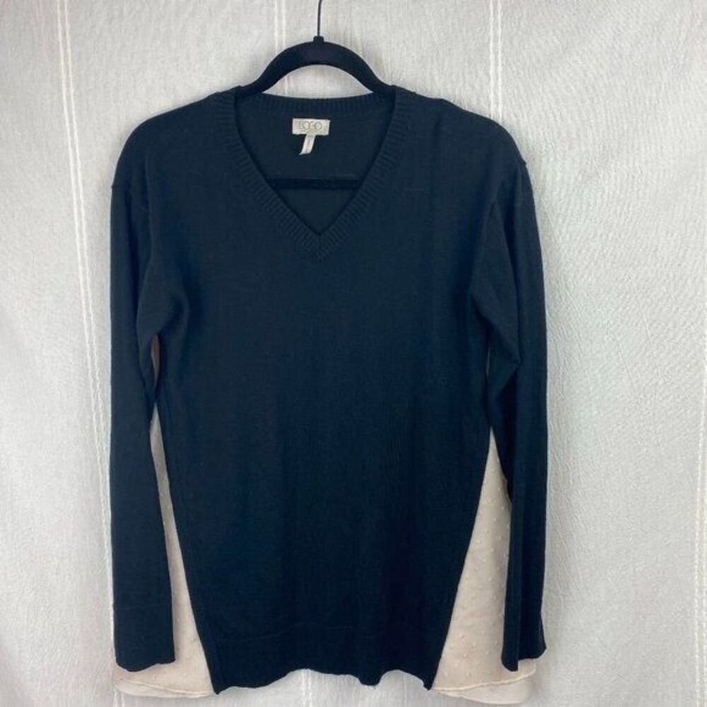 Logo By Lori Goldstein Chiffon Inset Draped V Neck Tunic Sweater Top Sz Small